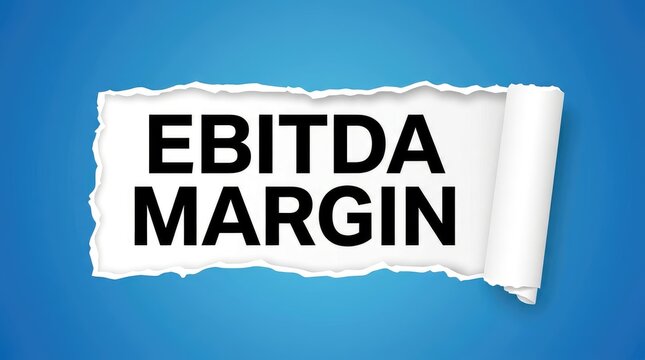 EBITDA margin financial report on torn paper. Business profitability metric displayed on ripped document for corporate analysis.
