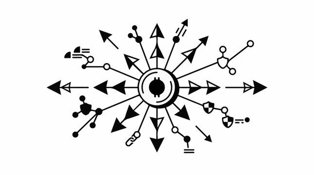 Abstract network radiating from central circle with various icons