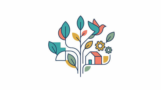 Abstract illustration of nature housing and industry elements