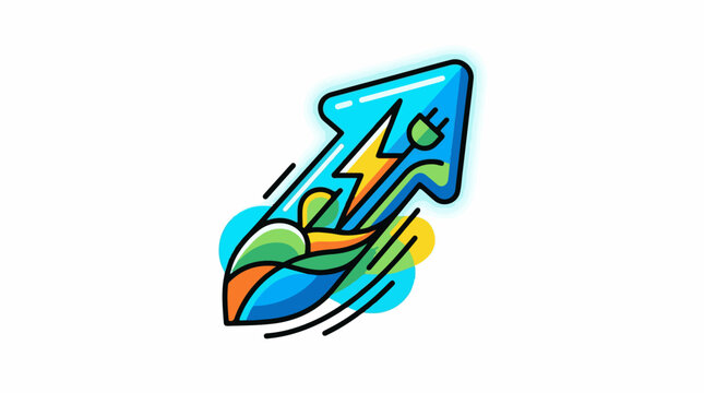 A stylized illustration of a lightning bolt with green leaf-like object and a bright orange and yellow gradient on a bl