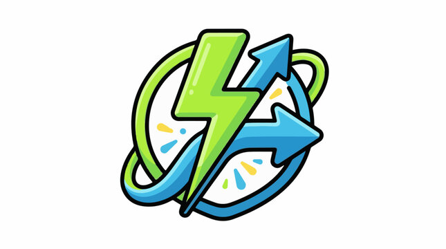 A stylized illustration of a green lightning bolt and blue arrow intertwined in a circular motion