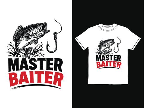 Master baiter fishing t-shirt design with fish and hook