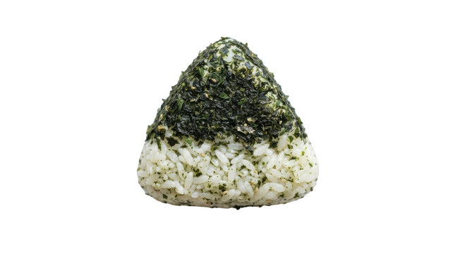Japanese rice ball onigiri with seaweed flakes isolated on transparent background