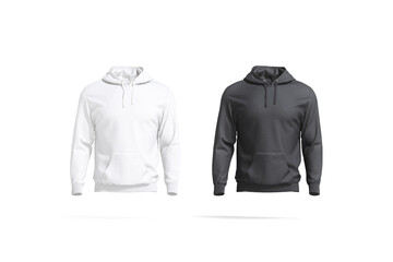 Blank black and white sport hoodie with hood mockup png, transparent background, 3d rendering. Empty daily hooded sweatshirt mock up cut out. Clear long fleece or cotton hoodi template. © Alexandr Bognat