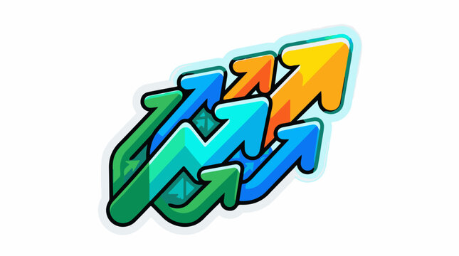 A colorful stylized illustration of multiple arrows pointing upwards