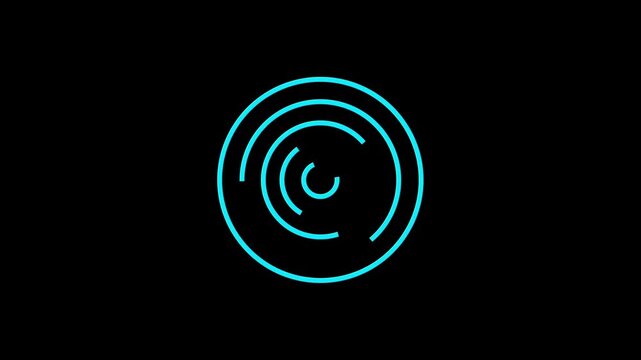 Minimalist loading spinner animation with concentric rotating rings on black background, progress indicator, 4k