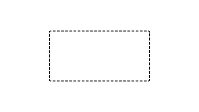 Dotted line rectangle frame animation on black background. 4K minimal border path motion. border frame dotted line animation