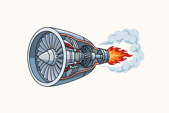 Cartoon rocket engine with flames and smoke coming out  propulsion system