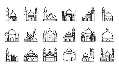 Fototapeta premium Famous World Landmark Outline Icon Collection with Historic Buildings and Monument Architecture Symbols