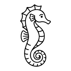 Fototapeta premium Elegant Seahorse Hand-Drawn Vector Icon, Minimalist Marine Line Art Illustration for Ocean Wildlife, Underwater Sea Creature Outline Design, Scalable Aquatic Animal Graphic