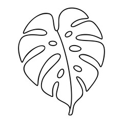 Tropical monstera deliciosa leaf vector icon, elegant split-leaf philodendron outline illustration, minimalist hand-drawn botanical design perfect for nature and jungle-themed scalable graphics. © Ali