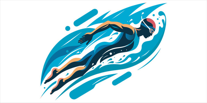 Dynamic Professional Swimmer Sport Vector Illustration Collection,