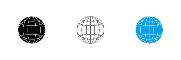Obraz premium Three stylized globe icons showing different colors and wireframe styles isolated on transparent background, Vector