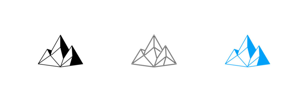 Minimal geometric mountain triangle shapes in black and blue gradient isolated on transparent background, Vector