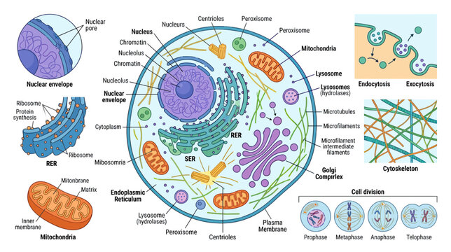 Human Cell Diagram: Anatomy, Organelles, and Cell Division - Science Illustration