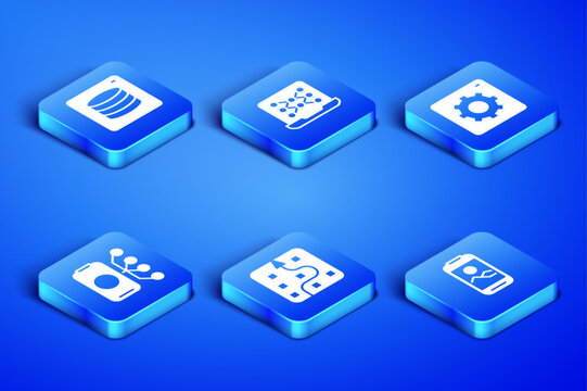 Set Mobile phone, Server, Data, Neural network, and Computer api interface icon. Vector