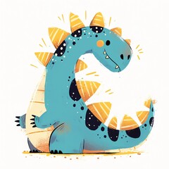 Naklejka premium Cute cartoon dinosaur illustration on white background. Friendly prehistoric creature with spikes for children book design. Playful monster character drawing for kids wall decor.