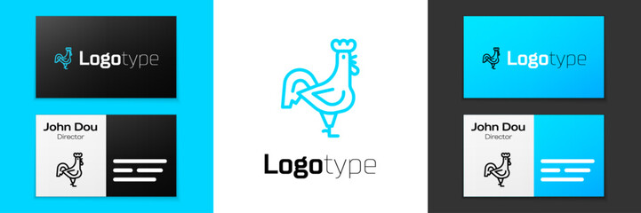 Blue line French rooster icon isolated on white background. Logo design template element. Vector © vector_v