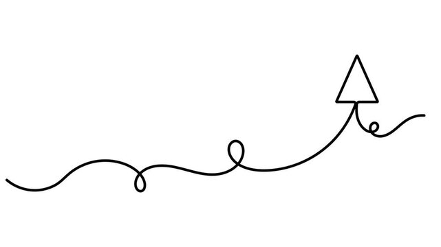 Upload and rising arrow with elegant wave loops icon sign continuous one line drawing on white background minimalist single art financial growth curves and strategic direction symbol animation video