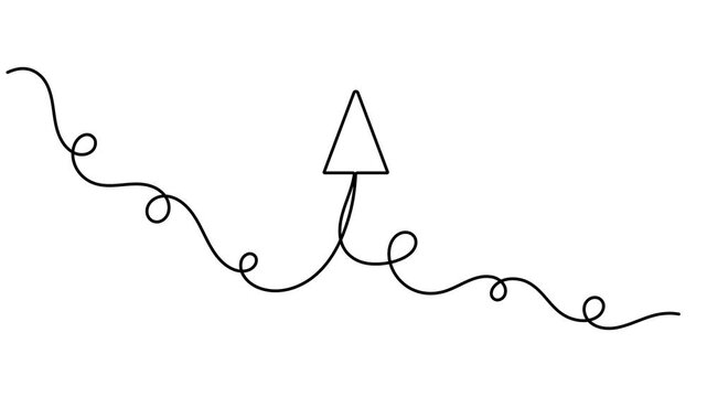 Upload and rising arrow with elegant wave loops icon sign continuous one line drawing on white background minimalist single art financial growth curves and strategic direction symbol animation video