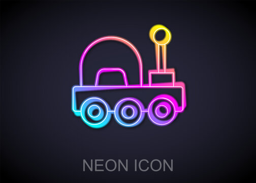 Glowing neon line Mars rover icon isolated on black background. Space rover. Moonwalker sign. Apparatus for studying planets surface. Vector