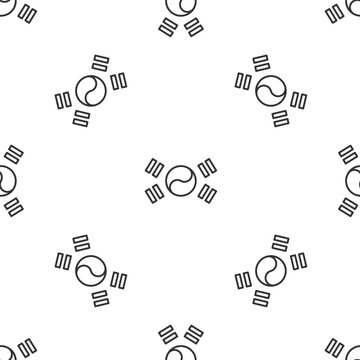 Grey line South Korea flag icon isolated seamless pattern on white background. Vector