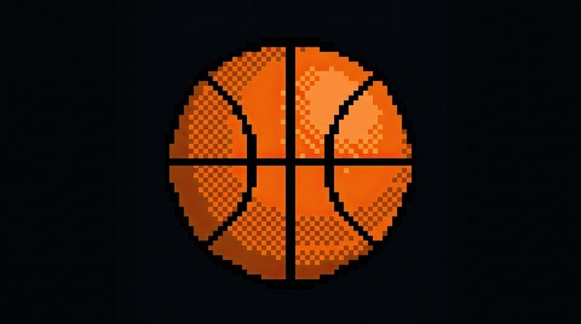 Pixel art basketball icon isolated on dark background.