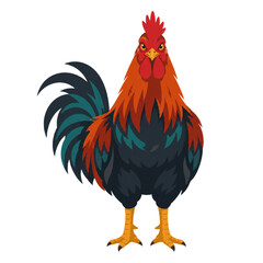 Proud rooster standing tall farm animal portrait illustration with cockerel agriculture livestock domestic creature portrait standing colorful wildlife farmhouse farmyard barnyard birdlife © Sahazadi