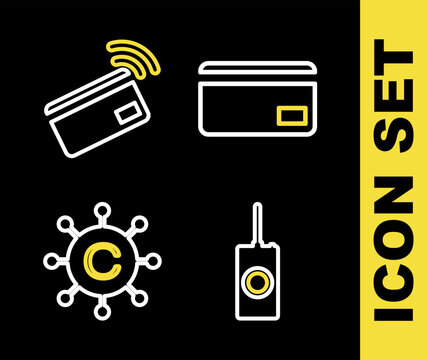 Set line Credit card, Remote control, Copywriting network and Contactless payment icon. Vector