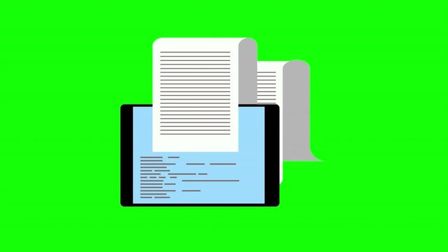 Digital Printing Documents from Tablet Office Green Screen Animation 