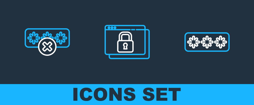 Set line Password protection, and Secure your site with HTTPS, SSL icon. Vector