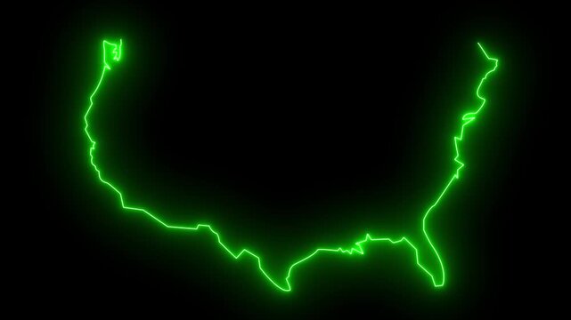 Map icon of U.S.A with glowing neon effect 4k video.