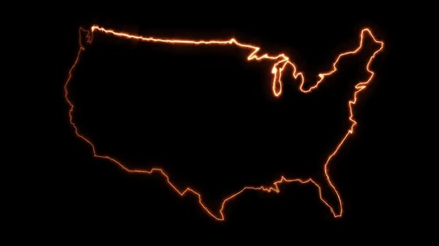 Map icon of U.S.A with glowing neon effect 4k video.