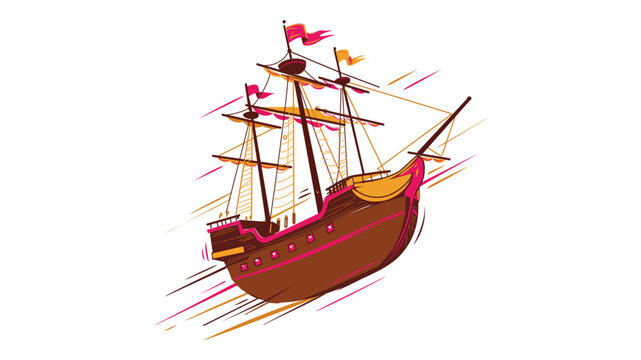 Vibrant pirate ship amusement park ride vector icon illustration with editable stroke, adjustable line weight, customizable thin line stroke weight for theme park attractions and leisure design.