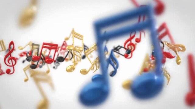 Musical notes dance in an animated background with a white backdrop and VSRExport design
