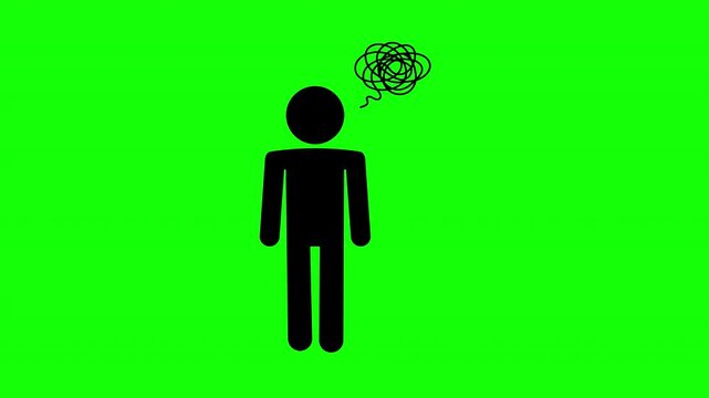 Confused Person with Scribble Thought Stress Green Screen Animation 