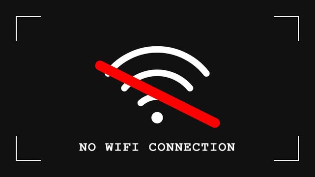 Minimalist No Wifi Connection Animation Featuring Signal Icon with Red Strike Through on Black Background