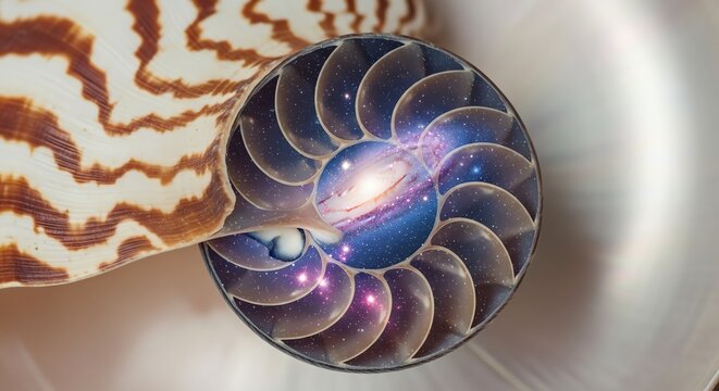 Cosmic Galaxy Inside a Nautilus Shell.