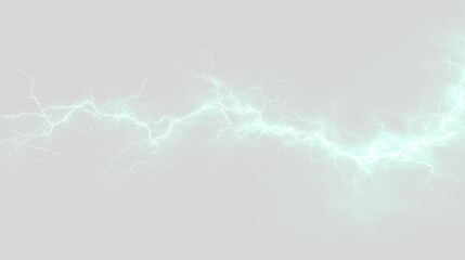 Fototapeta premium Cyan electric lightning bolt isolated on transparent background. High voltage discharge effect