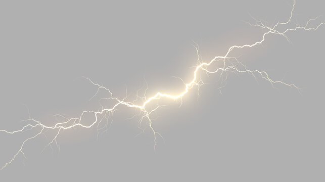 Golden electric lightning bolt isolated on transparent background. High voltage discharge effect