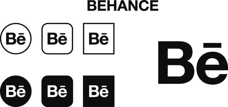 Collection of behance logo variations in different colors and styles