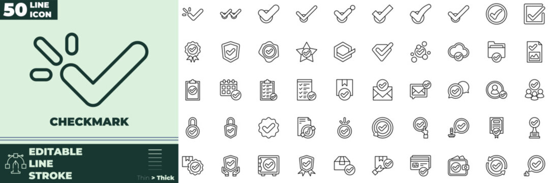 Checkmark Line Editable Icons set