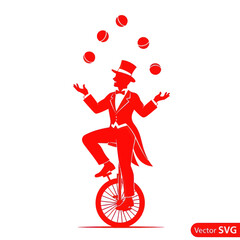 Circus performer juggling balls while riding a unicycle © SLAMET