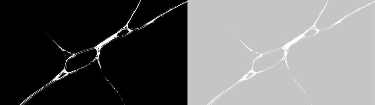 White glass crack overlay. Isolated shattered texture on transparent background