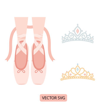 Pink ballet pointe shoes and decorative princess tiaras