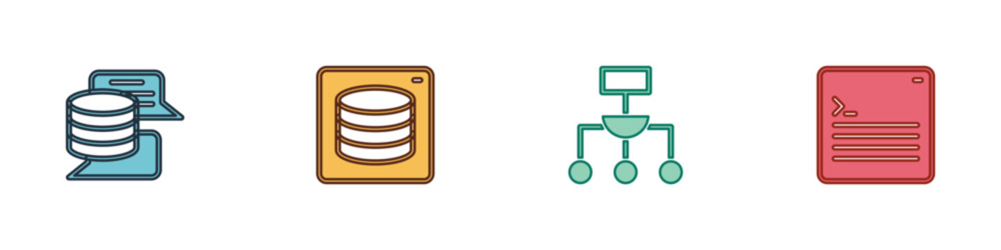 Set Server, Data, Algorithm and Web developer programming code icon. Vector