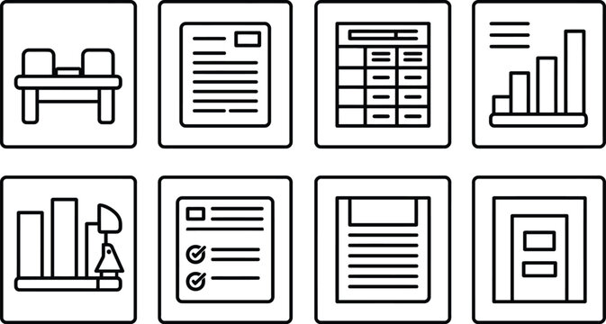Business icon vector flat report chart office document set