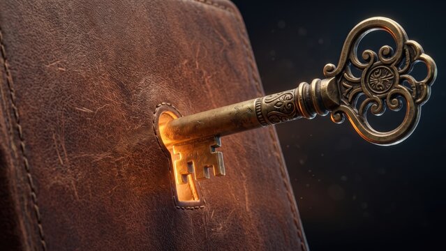 Golden Key Unlocking Book &ndash; Knowledge Access Concept