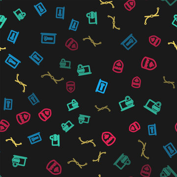 Set line Laptop with password, , Bezier curve and Shield VPN wireless on seamless pattern. Vector