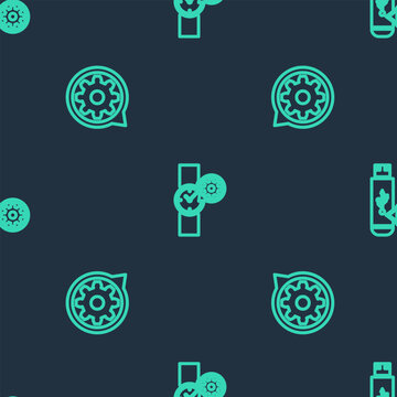 Set line Wrist watch setting, Setting and USB flash drive on seamless pattern. Vector